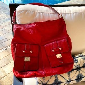 Ralph Lauren red leather pebbled handbag